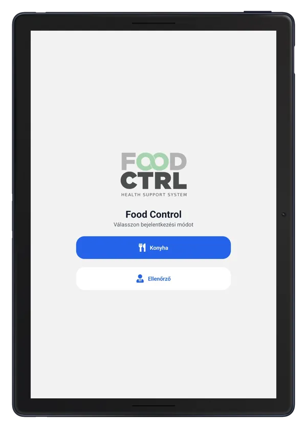 FoodCTRL alkalmazás tableten - bejelentkezés