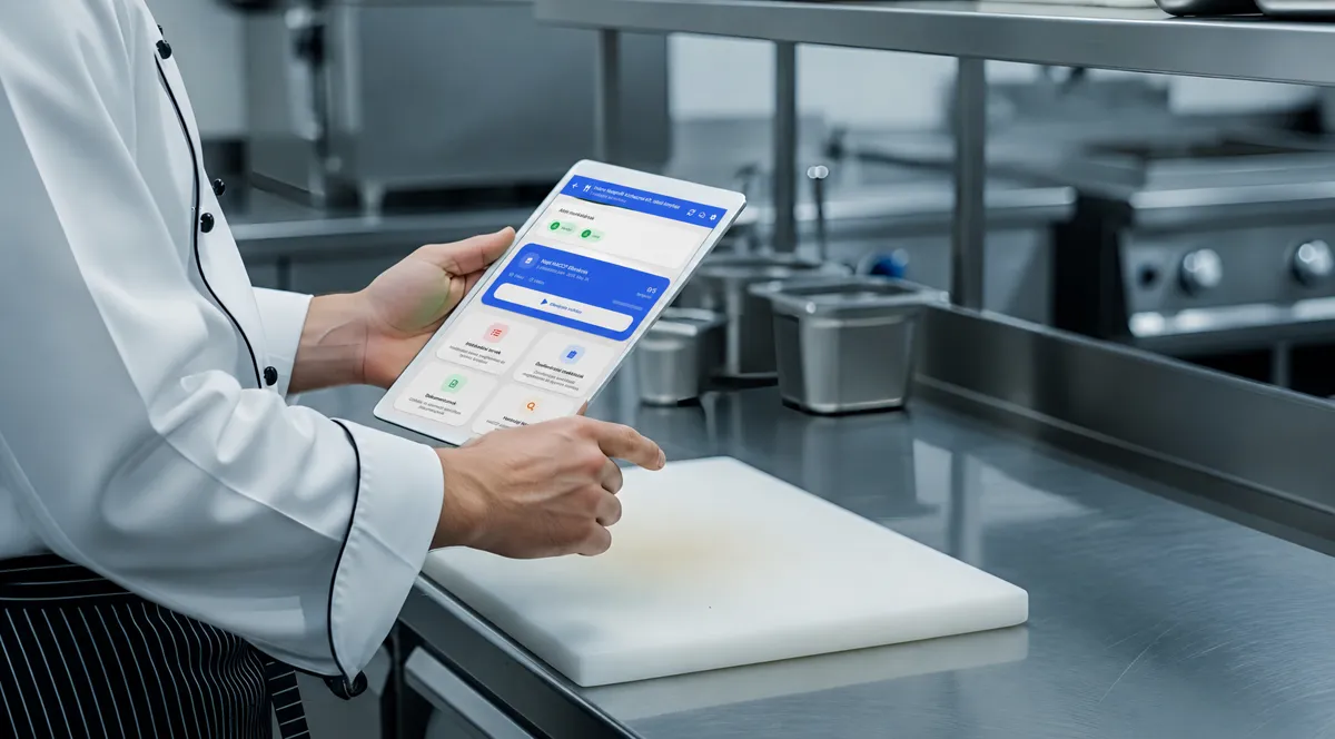 Konyhai dolgozó FoodCTRL alkalmazással tableten